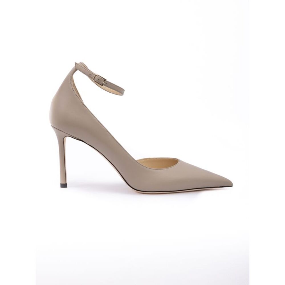 Jimmy Choo Taupe Grey Calf Leather Leona 85 Women's Pumps - Picture 1 of 4